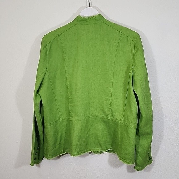 Coldwater Creek women's lime green linen frayed edges blazer size LP - Picture 7 of 10